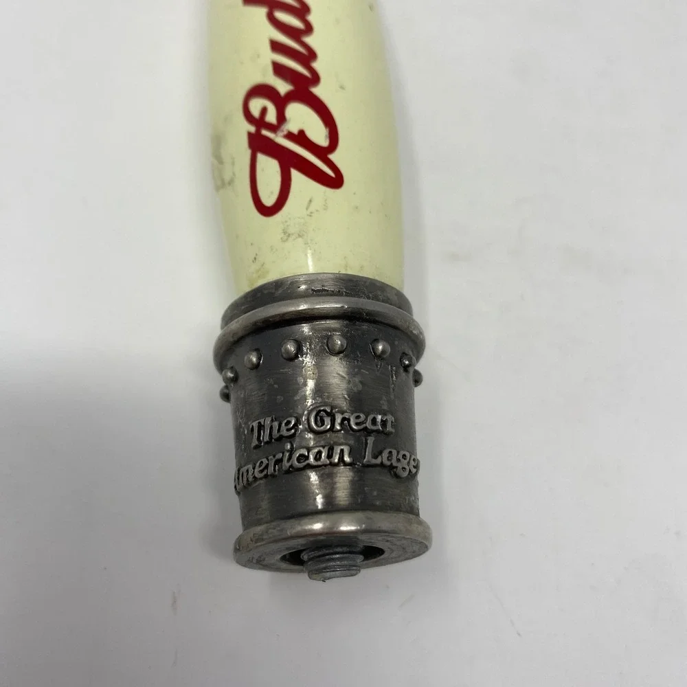 Budweiser Beer Tap Handle Vintage Ceramic Great American Lager Logo Cream Red